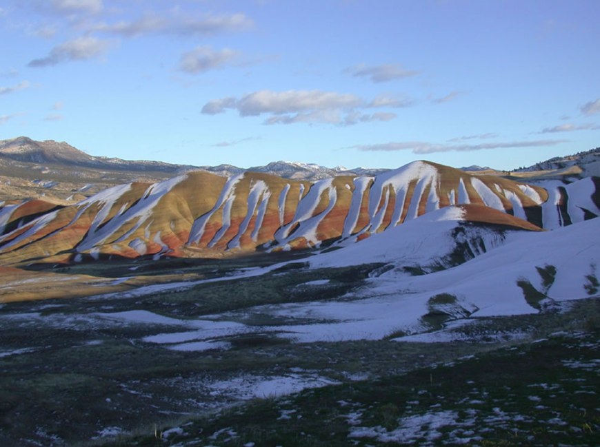 snow on the Painted Hills