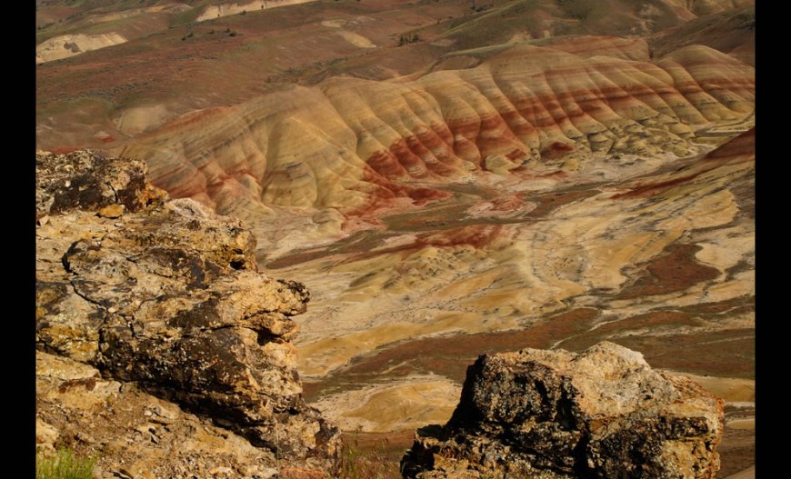 Looking down at the Painted Hills of John Day Fossil Beds National Monument