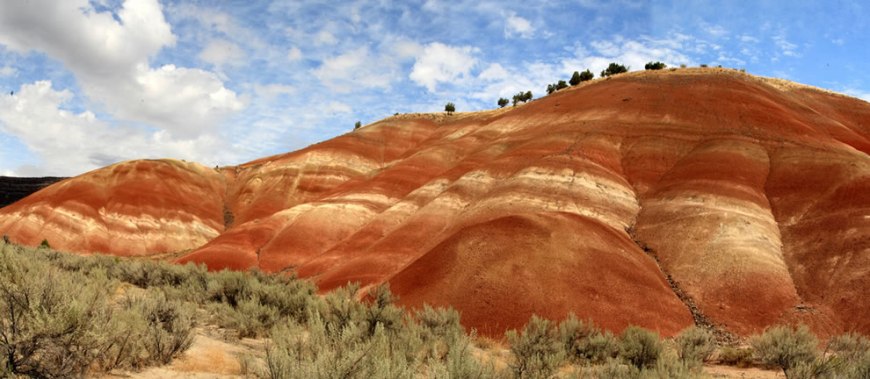 Stitched shot of the painted hills near John Day Fossil Beds National Monument - Painted Hills Unit near Prineville, Oregon