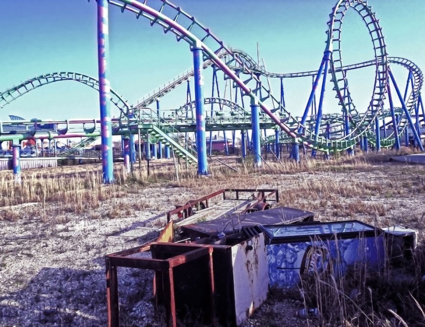 Katrina Killed the Coaster at Abandoned Six Flags amusement park in New Orleans