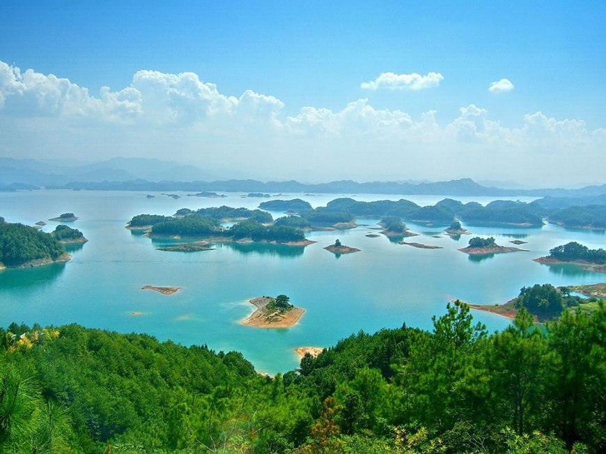 Aerial shot of China's Quiando Lake