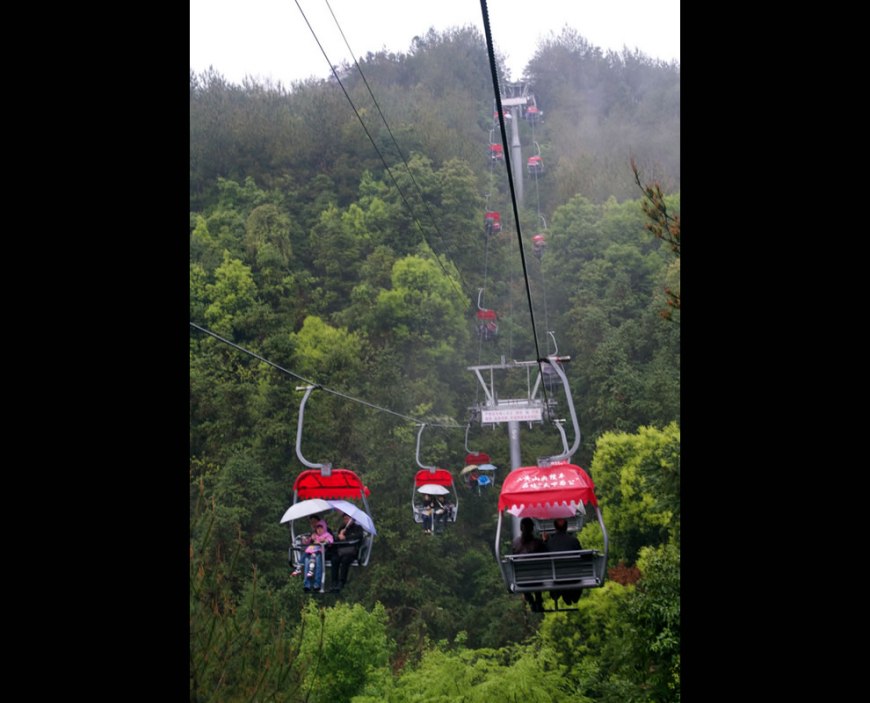 Cable cars over lush forests, another mode of transportation on Qiandaohu