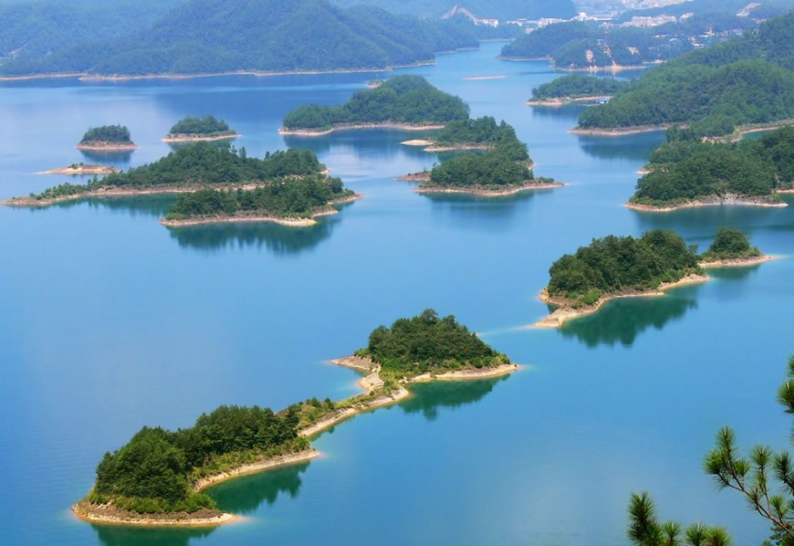 Chain of islands in man-made Qiandao Lake, China